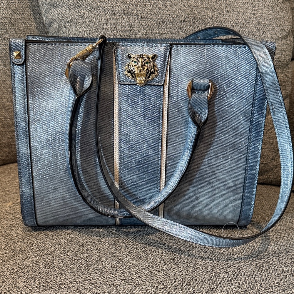 Aldo Convertible Satchel/Crossbody Bag Chambray Denim Denim Blue